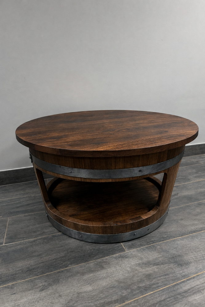 Table basse tonneau 3 ouvertures en chêne massif